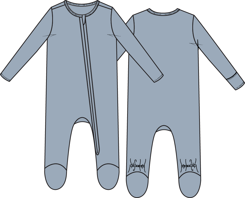 Angel Dear Solid Blue Fog 2-Way Zip Footie for babies, featuring soft fabric and front zipper for easy dressing.