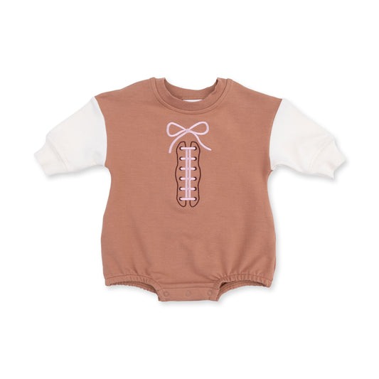 Angel Dear boy's sweatshirt with football laces embroidery, cozy bubble style, featuring playful sports-themed design.