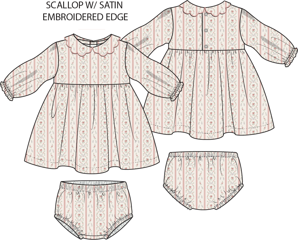 Angel Dear Marnie Rosebud Stripe Petal Collar Dress with matching bloomers for little girls, featuring a charming floral design and soft fabric.