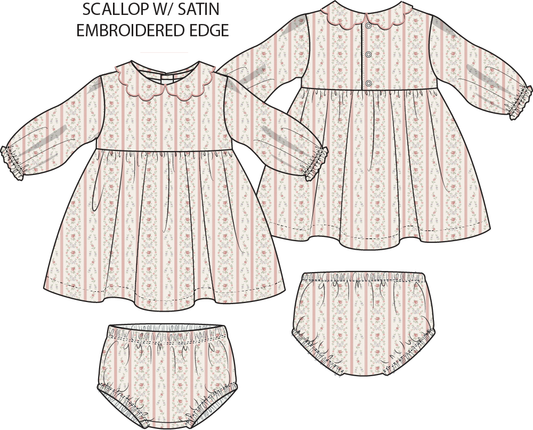 Angel Dear Marnie Rosebud Stripe Petal Collar Dress with matching bloomers for little girls, featuring a charming floral design and soft fabric.