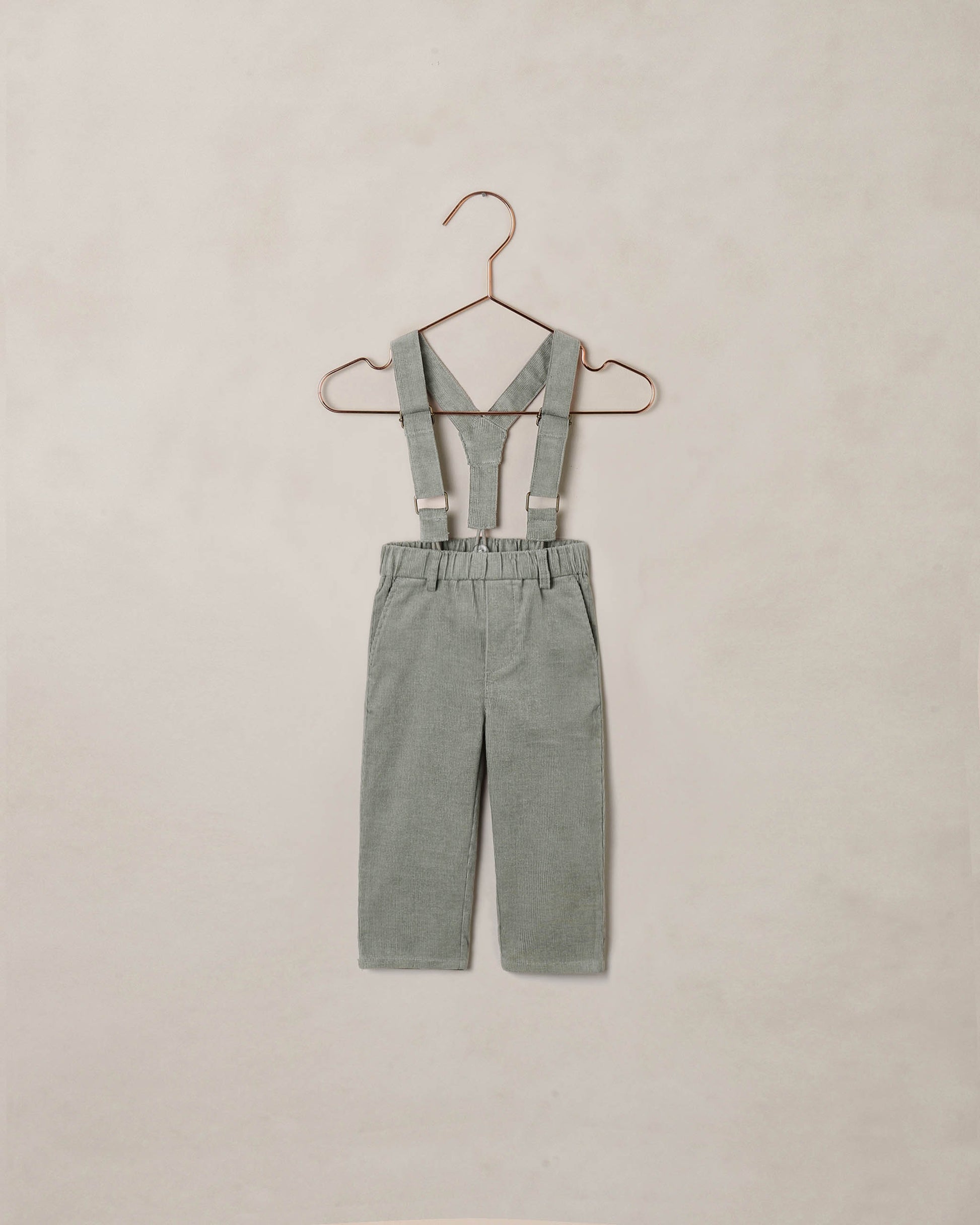 Eucalyptus suspender pant by Noralee, featuring high-waisted design with wide-leg silhouette and suspenders, in a soft fabric.