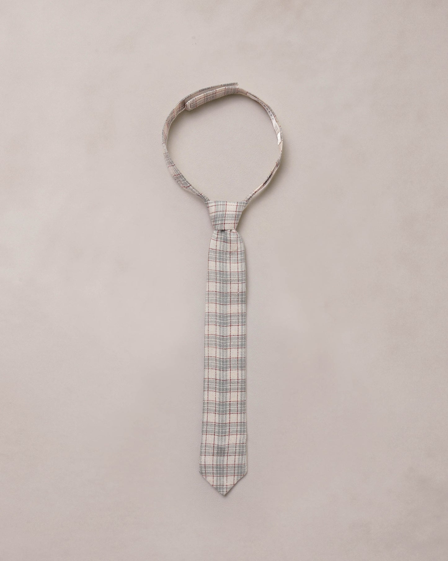 Noralee fall plaid skinny tie with red, black, and beige checkered pattern, stylish accessory for men or women.