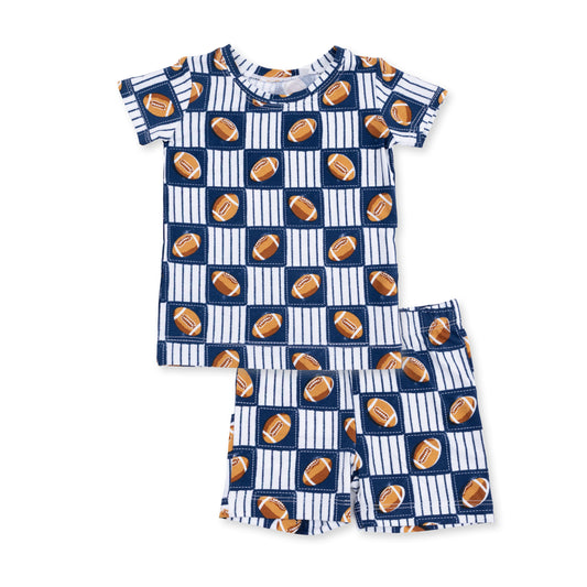 Angel Dear football patchwork loungewear short set featuring a cozy, playful design perfect for comfortable casual wear.