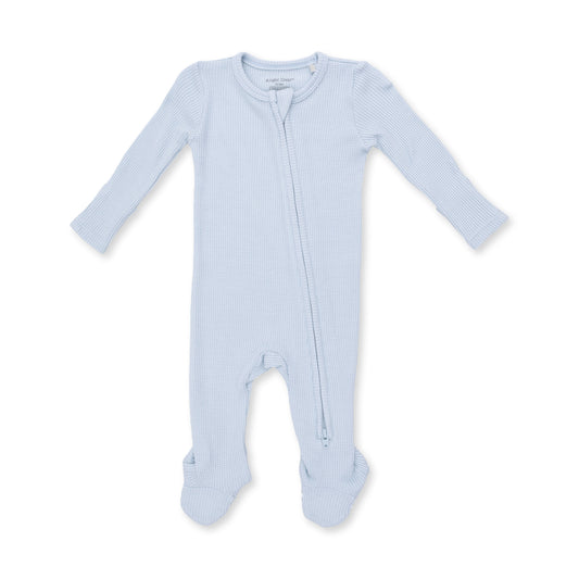 Solid Baby Blue Ribbed Zip Footie
