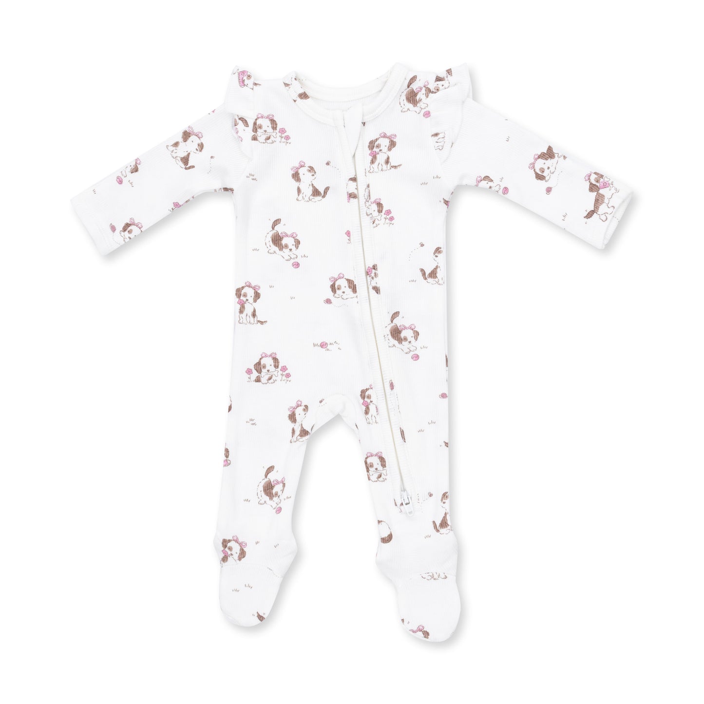 Explorer Puppy Pink Ruffle Sleeve Zip Footie