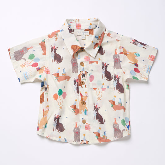 Pink Chicken Party Pets Jack shirt featuring playful animal print and comfortable fabric, perfect for casual wear.