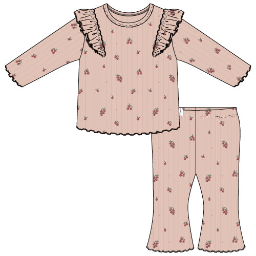 Petit Lem blush floral flare pant and top set featuring lightweight fabric, floral print, and relaxed fit for stylish comfort.