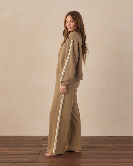 Women's olive wide-leg sweatpants by Rylee & Cru, showcasing relaxed fit and soft fabric in a casual style.