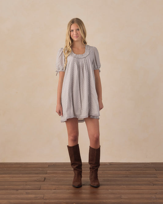 Teen Dusty Blue Shiloh Dress by Rylee & Cru, featuring a flowy sleeveless design with a round neckline and soft fabric.
