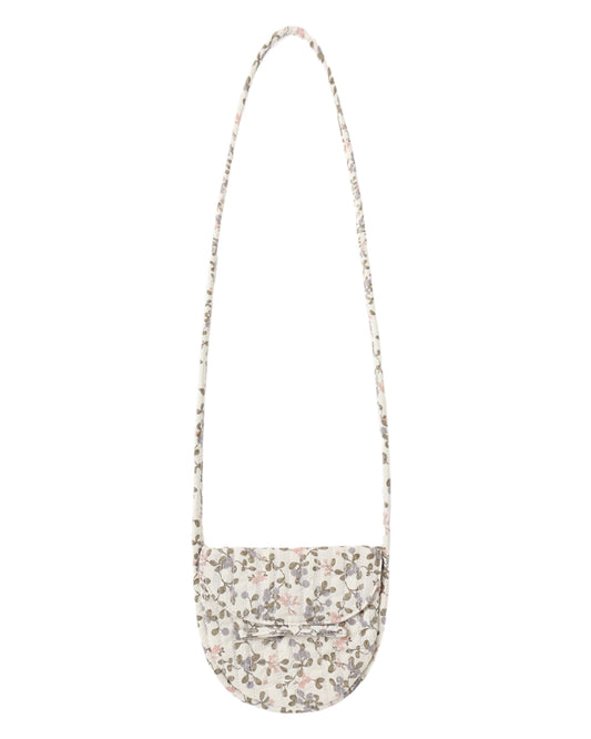 Rylee & Cru Winter Garden quilted purse with floral pattern, featuring a compact design and a gold chain strap.