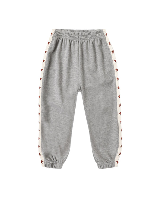Heathered dusty blue Rylee & Cru paneled sweatpants with relaxed fit and soft fabric, shown on a plain background.