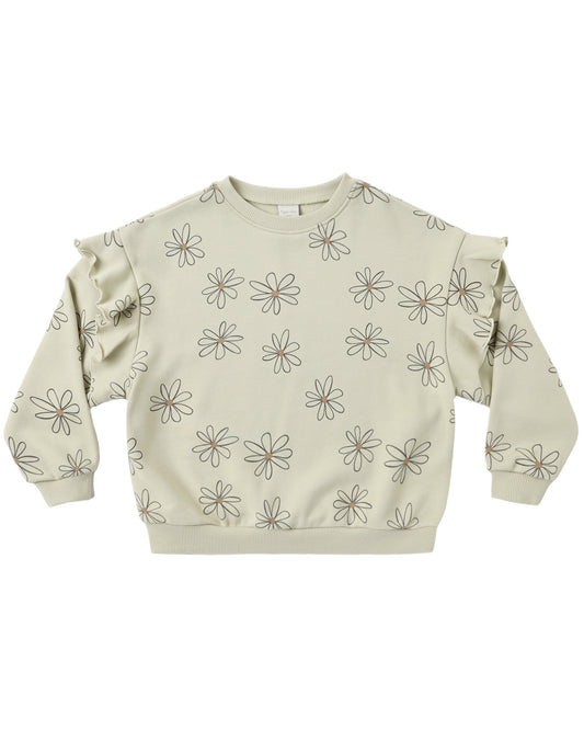 Rylee & Cru Big Daisy Ruffle Sweatshirt featuring a cozy design with ruffled details and a large daisy print.