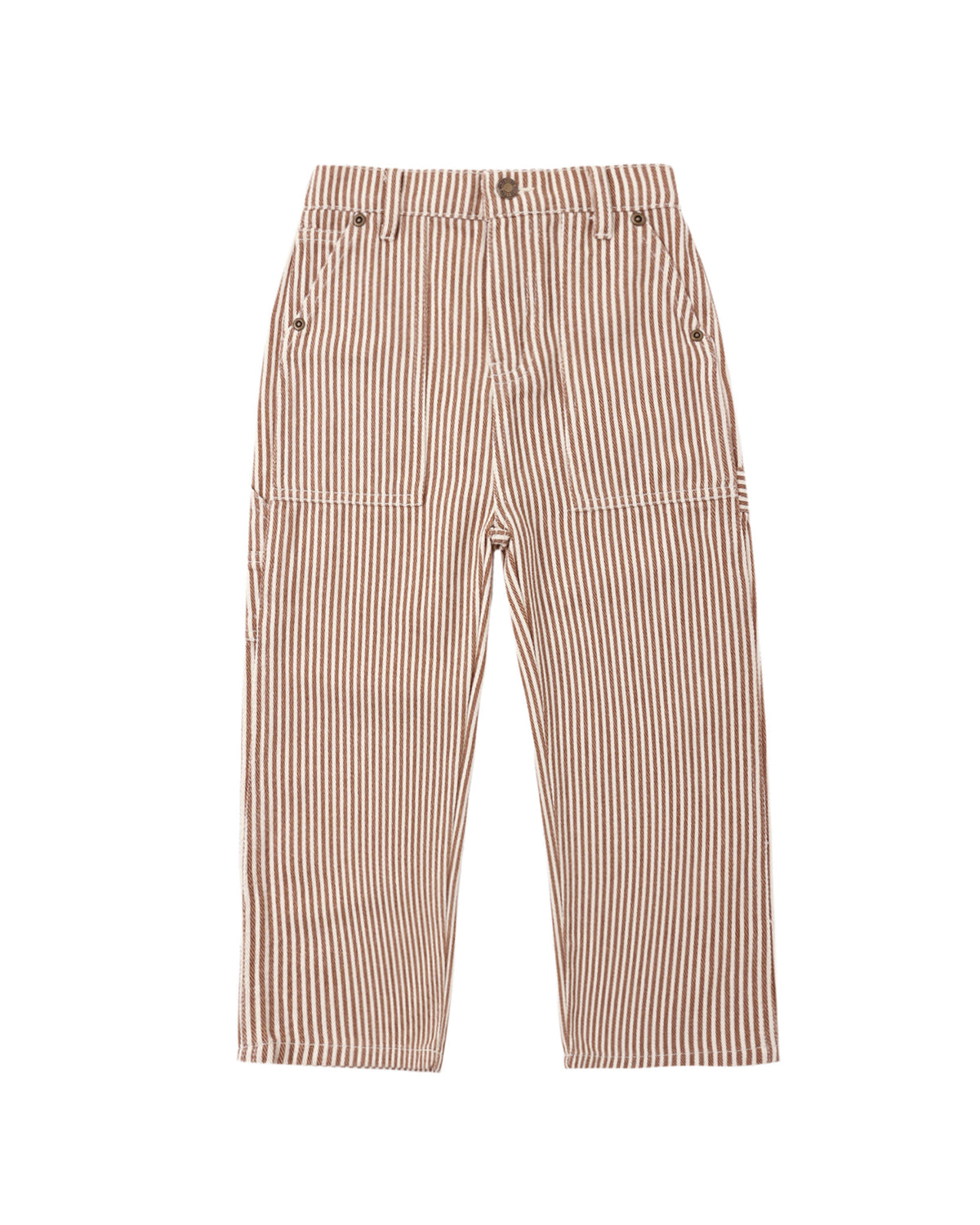Rylee & Cru Clay Stripe Utility Pant, kids' casual pants with earthy tones and striped pattern, featuring functional pockets.