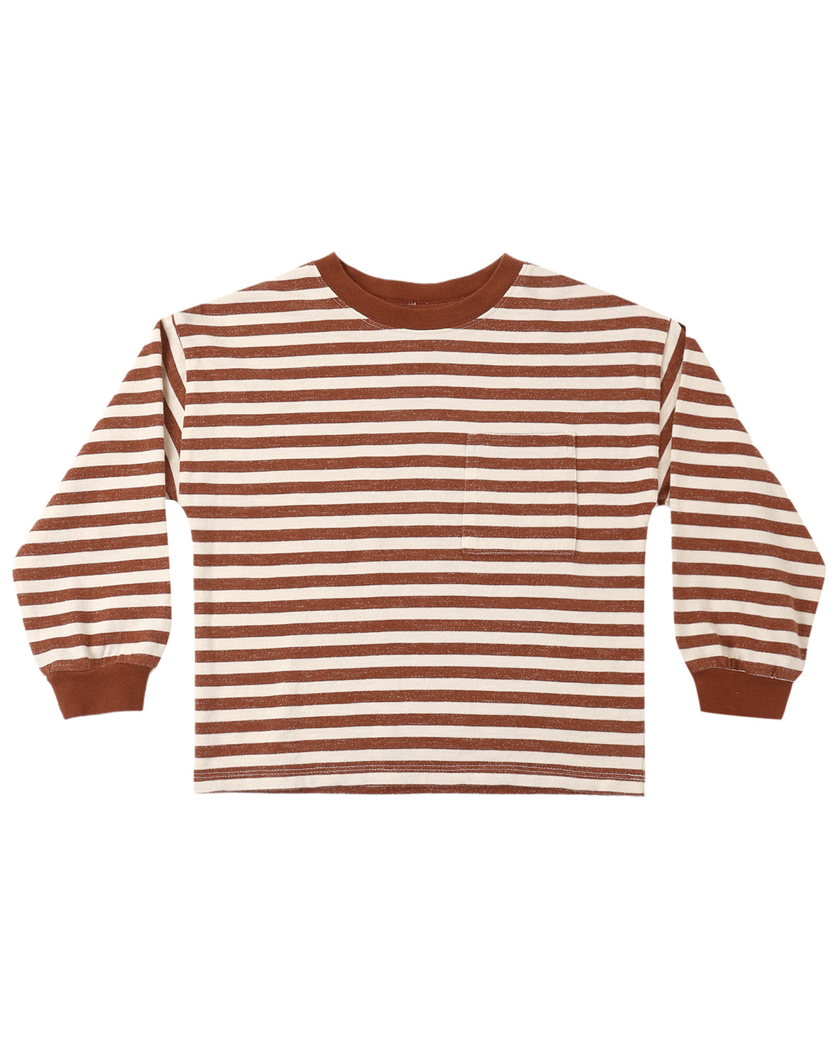 Rylee & Cru brick stripe relaxed long sleeve tee with soft fabric and casual fit, shown on a hanger against a neutral background.