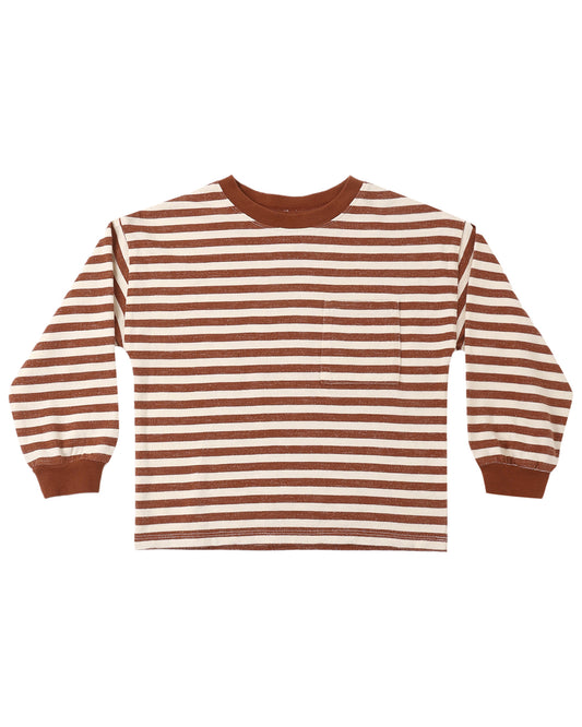 Rylee & Cru brick stripe relaxed long sleeve tee with soft fabric and casual fit, shown on a hanger against a neutral background.