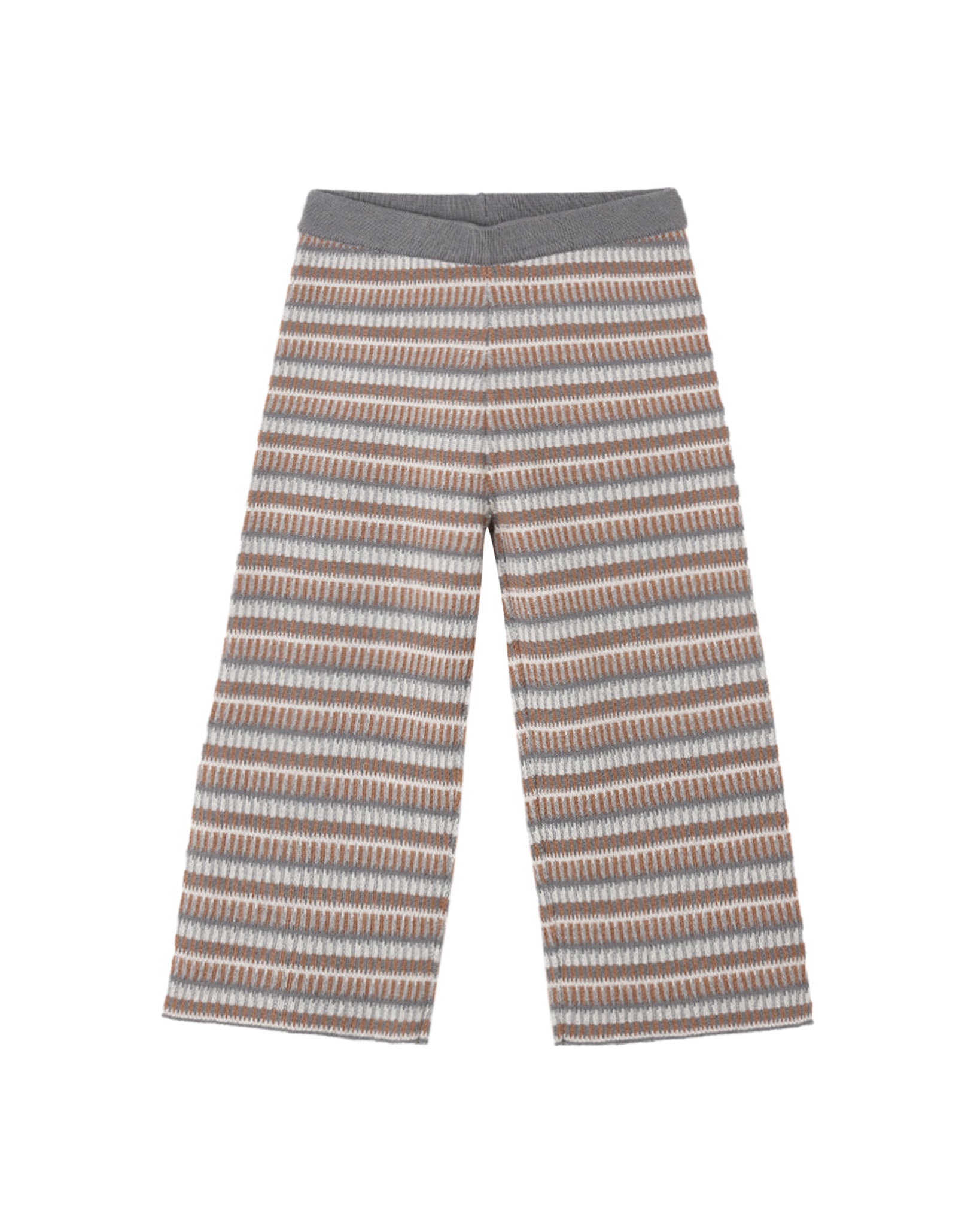 Rylee & Cru multi stripe knit wide-leg pants with a relaxed fit and comfortable waistband, featuring colorful horizontal stripes.
