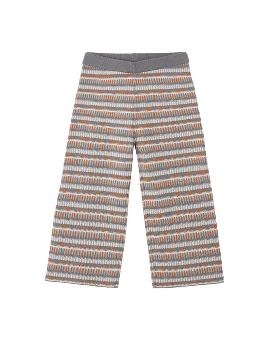 Rylee & Cru multi stripe knit wide-leg pants with a relaxed fit and comfortable waistband, featuring colorful horizontal stripes.
