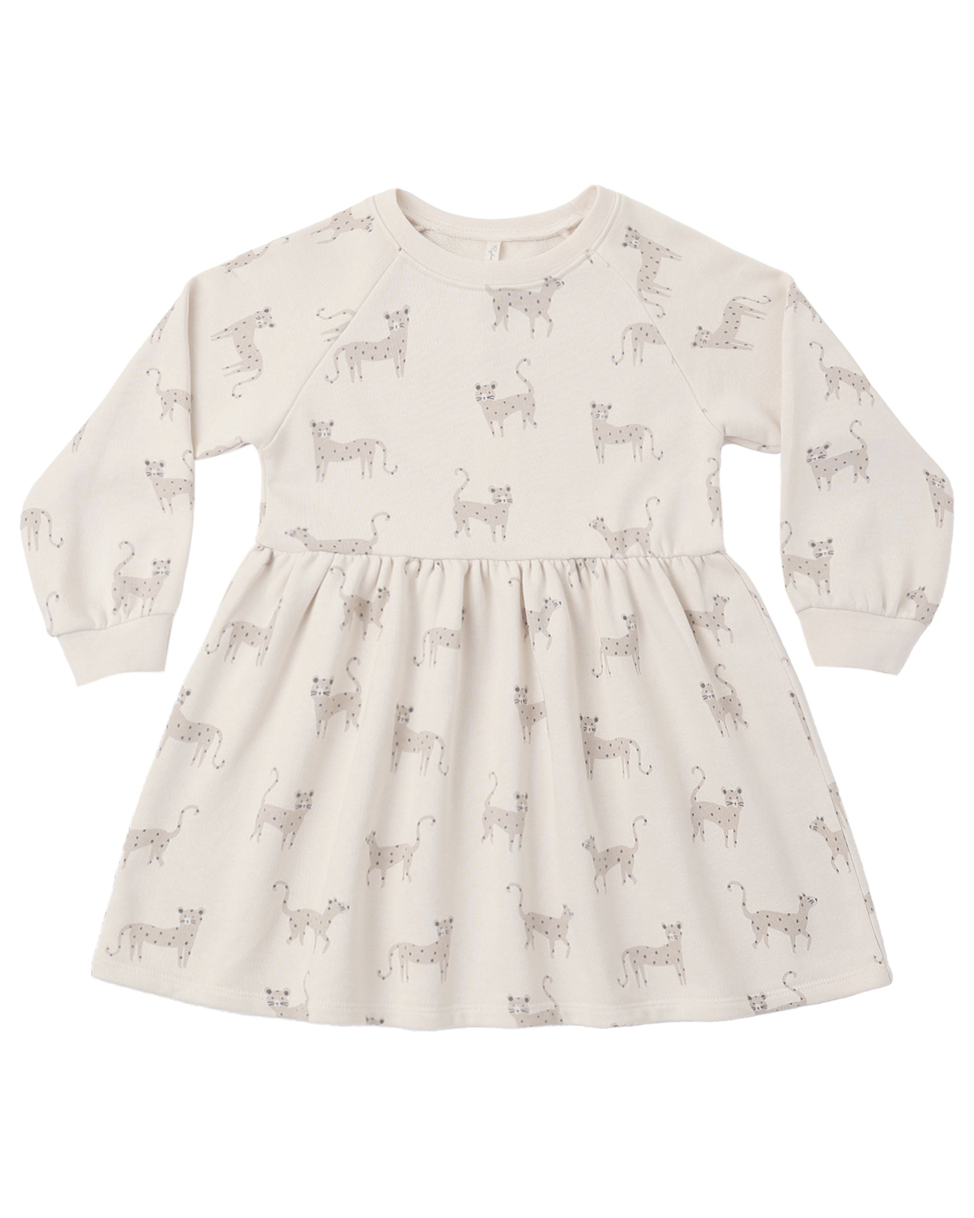 Rylee & Cru leopard print raglan dress for girls, featuring long sleeves and a playful leopard pattern.