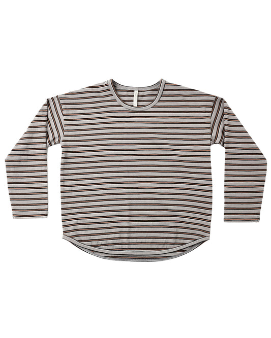 Rylee & Cru vintage stripe long sleeve tee with colorful horizontal stripes and a relaxed fit on a white background.