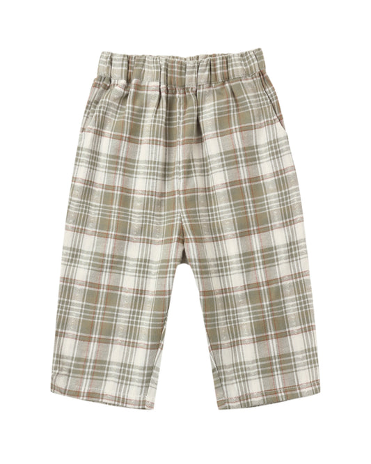 Olive dobby plaid Palmer pants by Rylee & Cru featuring a relaxed fit and classic pattern, shown on a model.