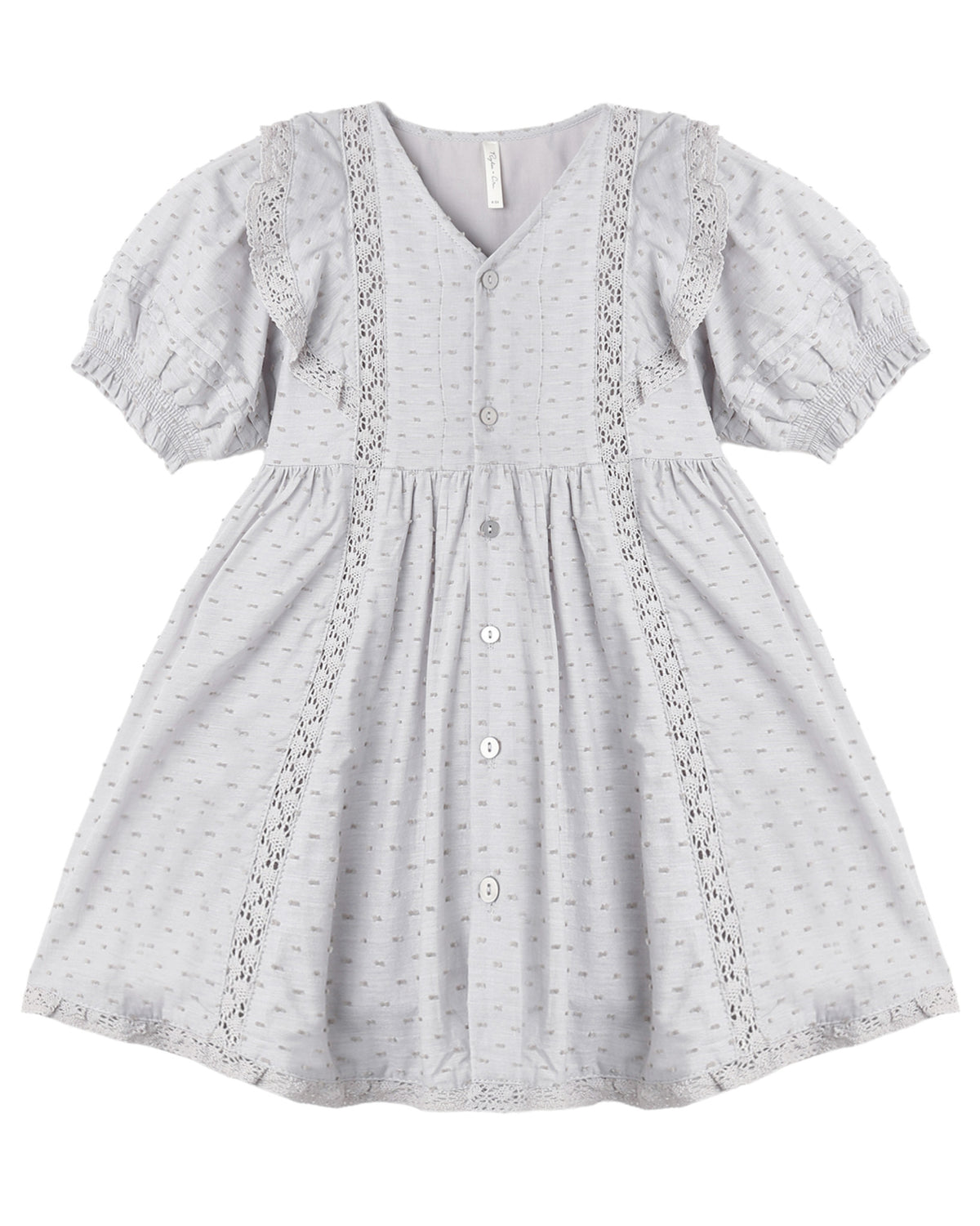 Dusty blue Lana dress by Rylee & Cru shown on a hanger, featuring a soft, flowy fabric and simple, elegant design.