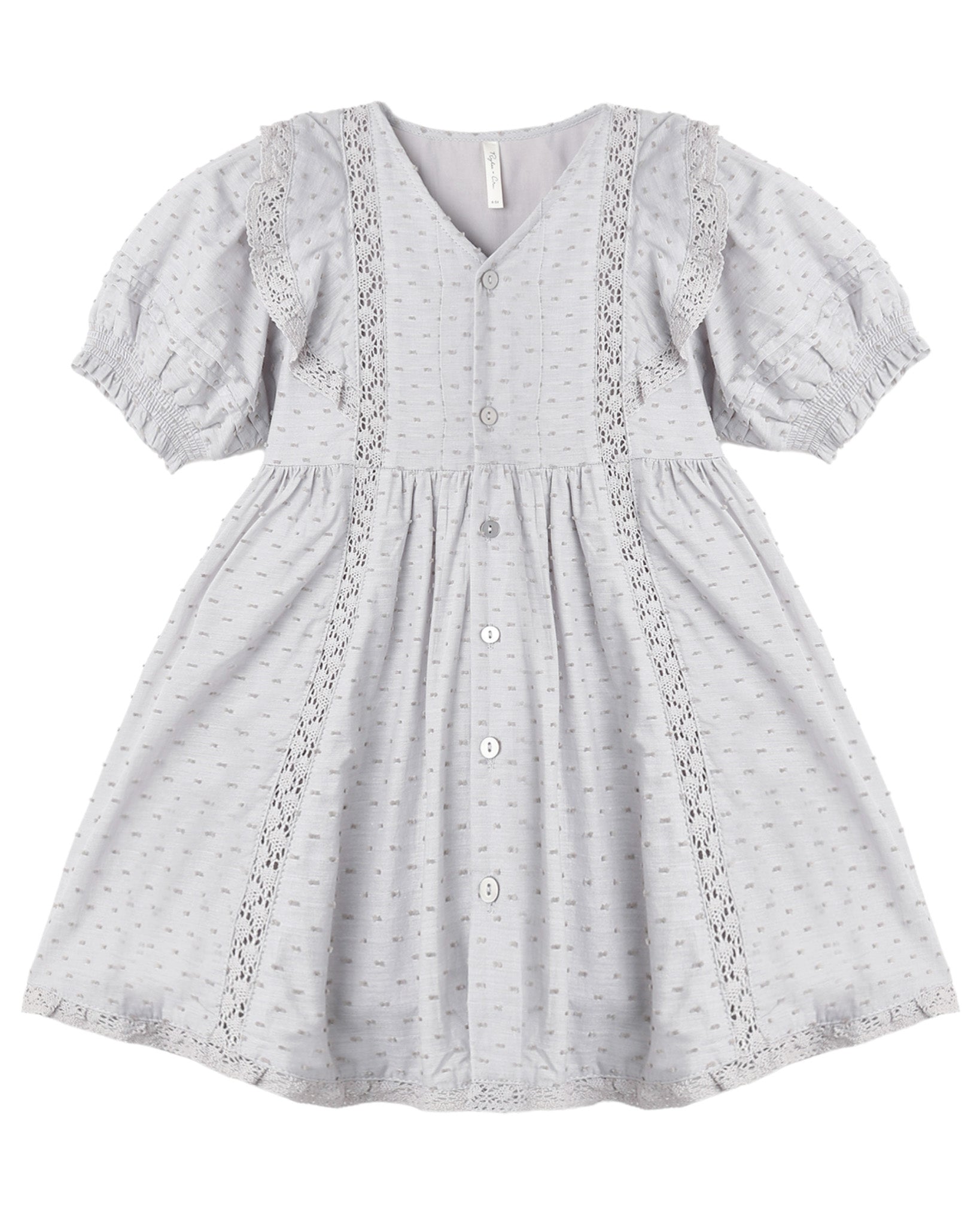 Dusty blue Lana dress by Rylee & Cru shown on a hanger, featuring a soft, flowy fabric and simple, elegant design.