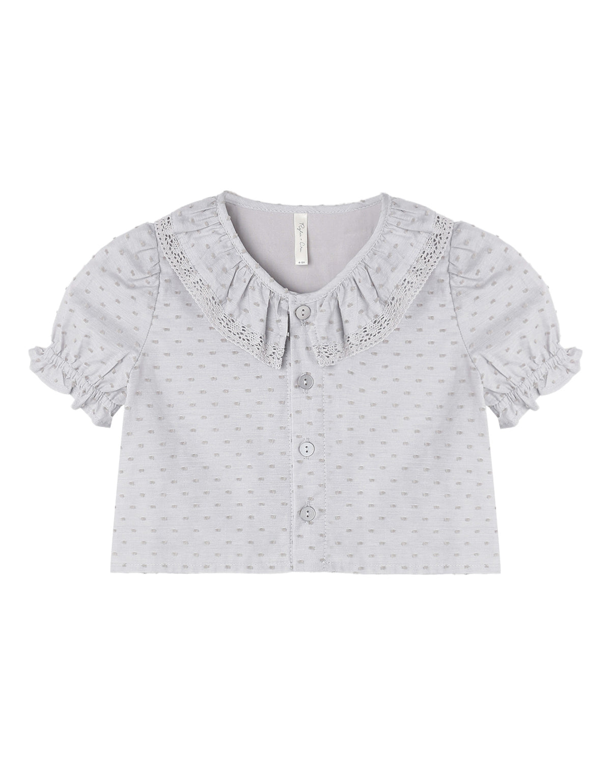 Dusty blue Bella blouse by Rylee & Cru featuring long sleeves, a relaxed fit, and soft fabric, displayed on a hanger.