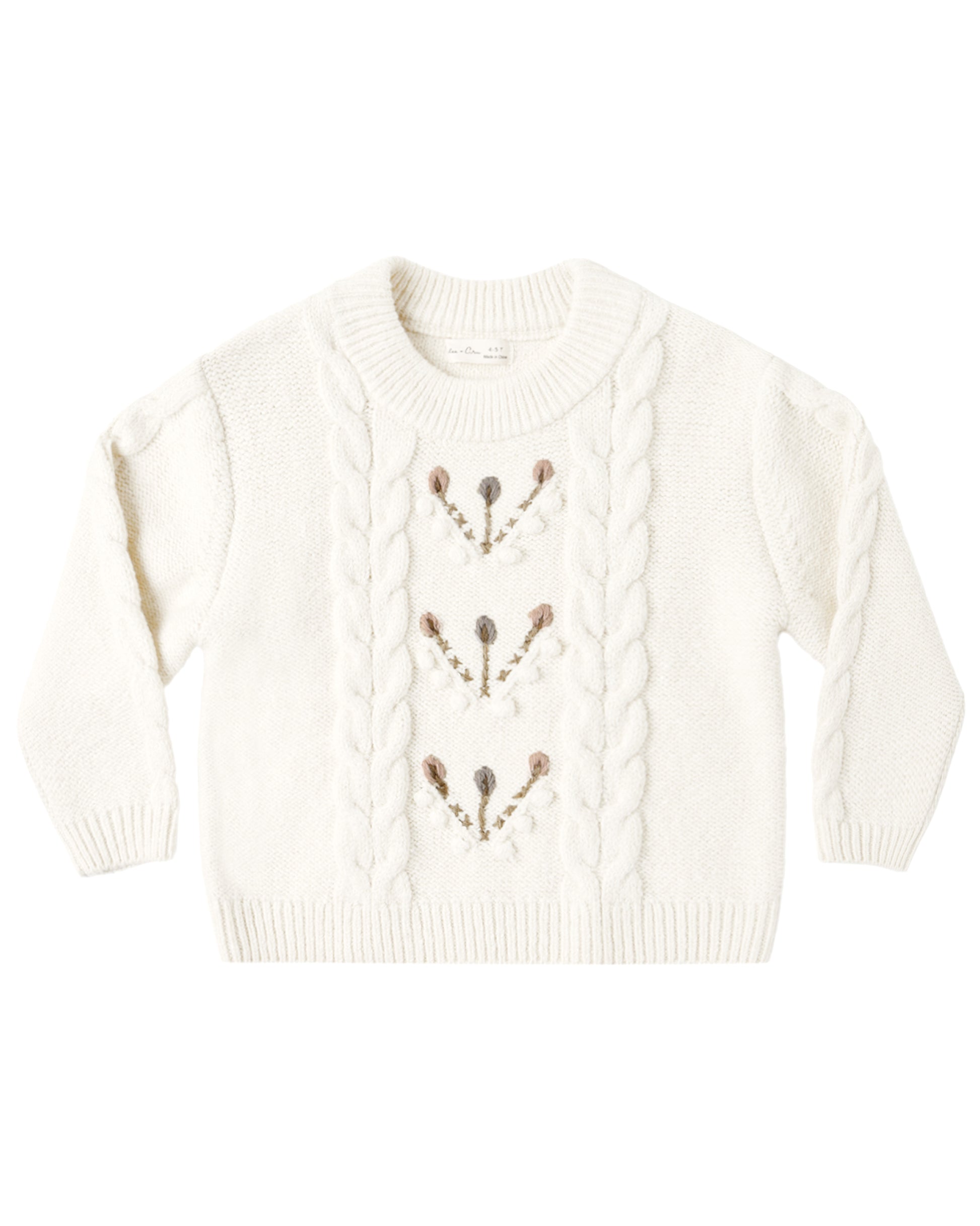 Rylee & Cru Natural Reagan Sweater shown on a child, soft knit fabric in a cozy, neutral tone with long sleeves and a relaxed fit.