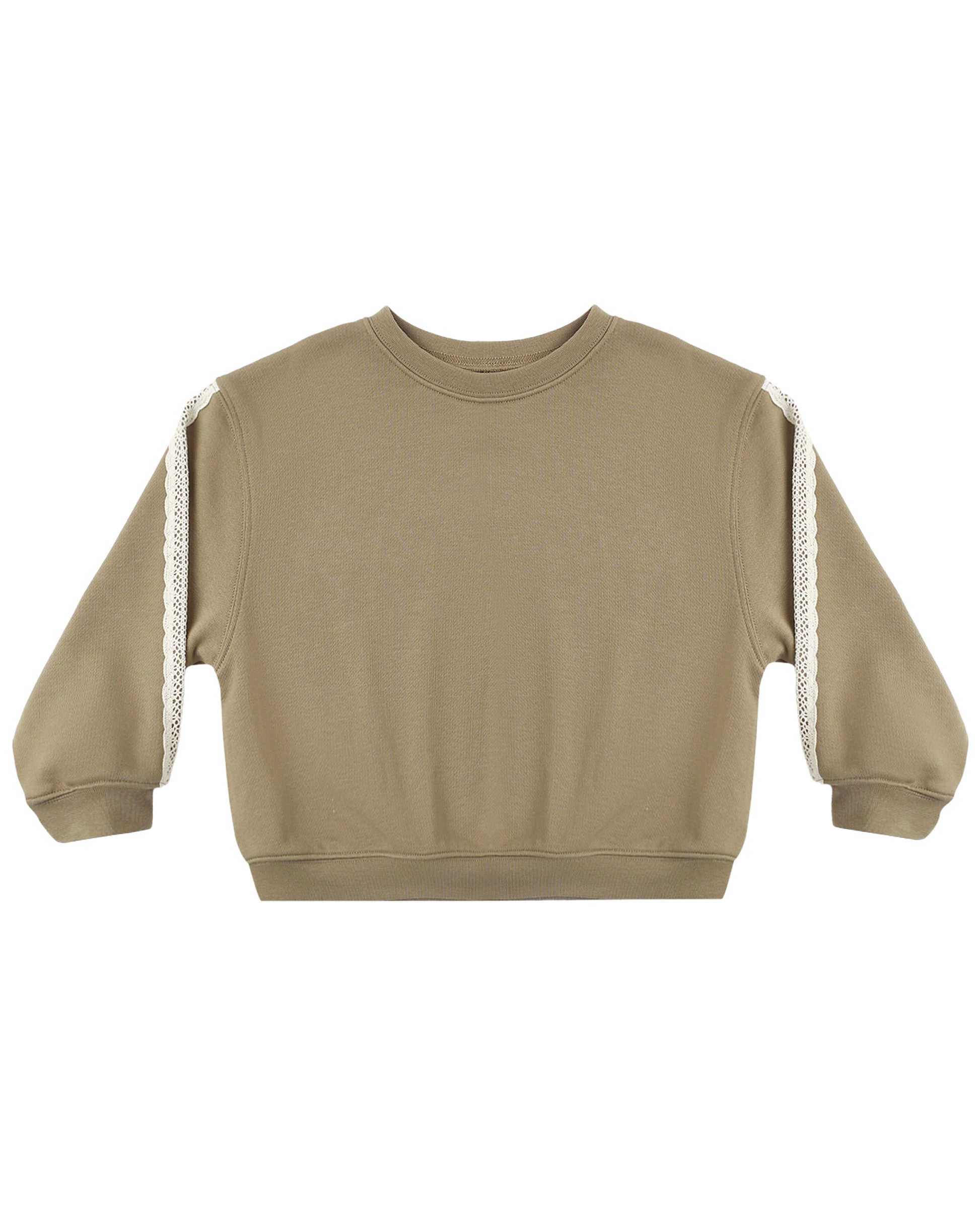 Olive oversized sweatshirt by Rylee & Cru featuring a relaxed fit and soft fabric, displayed on a hanger.
