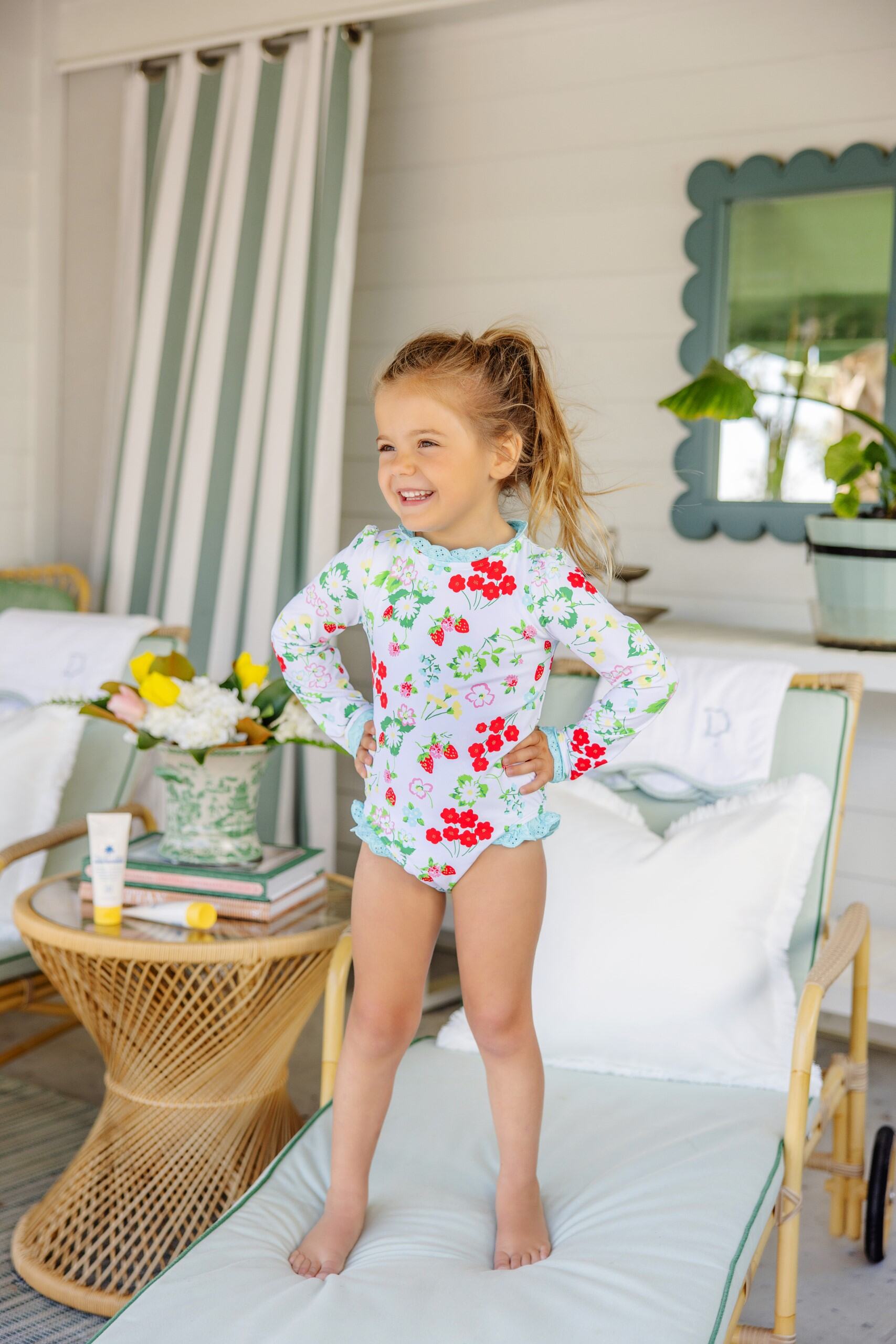 Berry Sweet and Belhaven Blue Sarasota surf-suit by The Beaufort Bonnet Company, featuring colorful patterns and a comfortable fit.