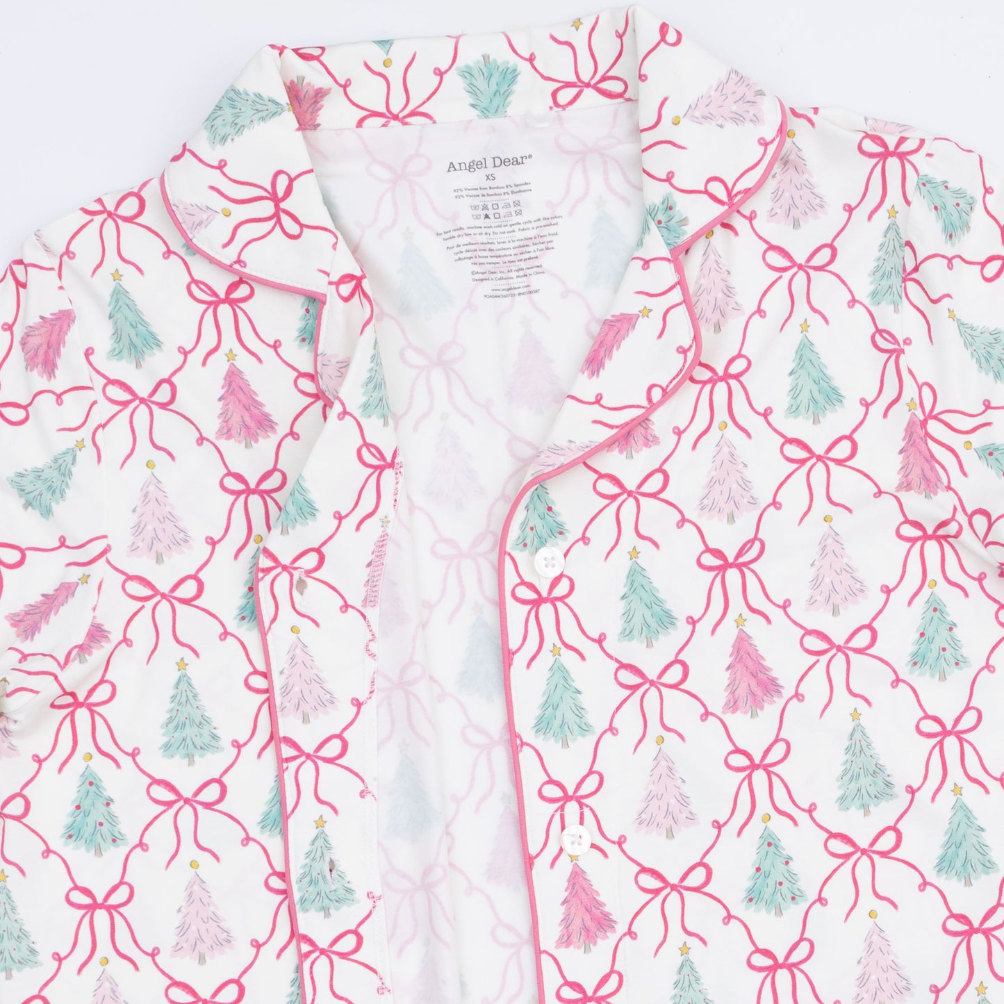 Women's Bow Trellis Tree Long Sleeve Button Down Pajamas