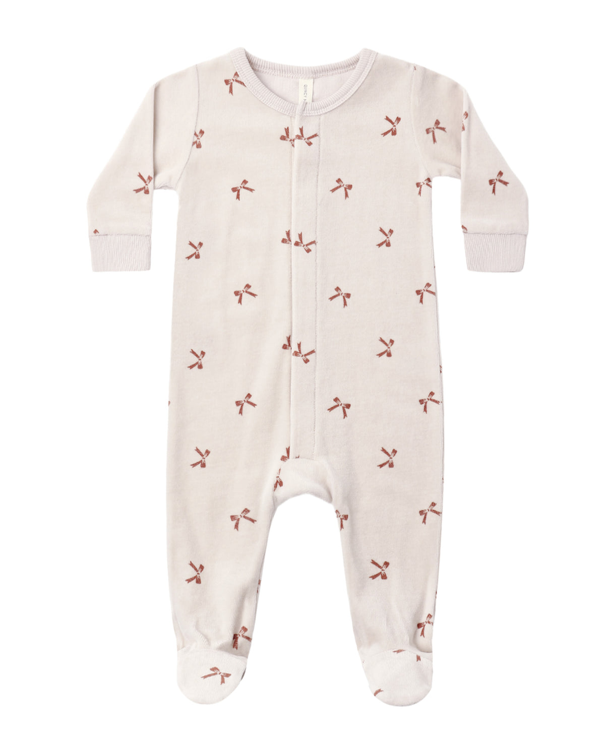 Red Bows Hidden Snap Footie by Quincy Mae, soft baby romper with concealed snaps and decorative red bows, perfect for little ones.