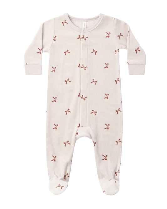 Red Bows Hidden Snap Footie by Quincy Mae, soft baby romper with concealed snaps and decorative red bows, perfect for little ones.
