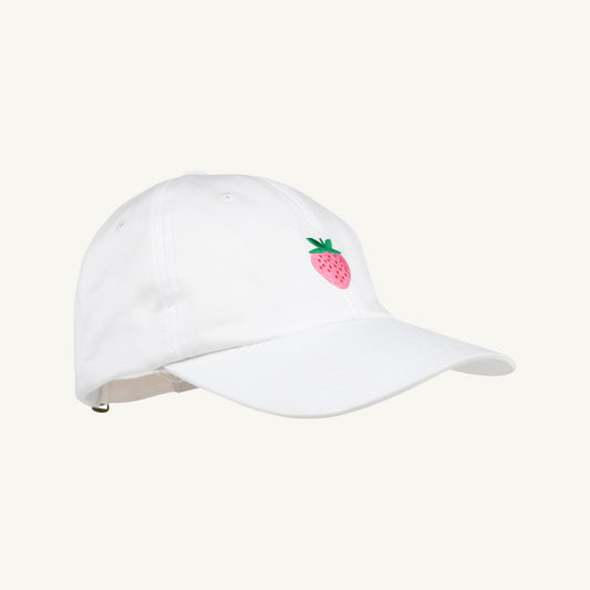 White and strawberry Covington cap by The Beaufort Bonnet Company, featuring a classic design and soft fabric.