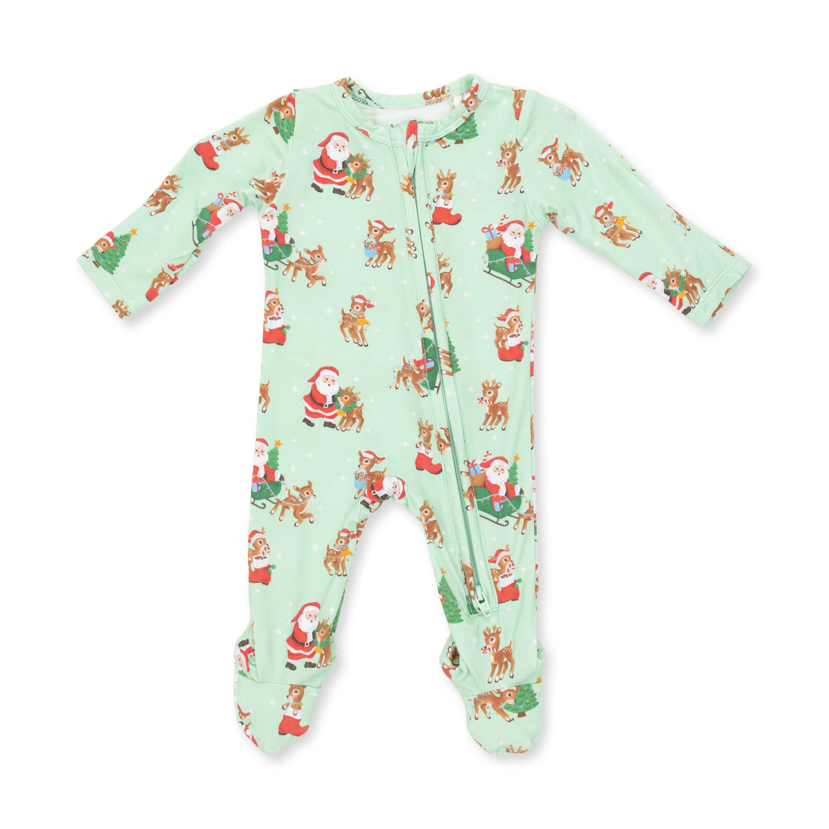 Vintage Reindeer and Santa Two Way Zipper Footie