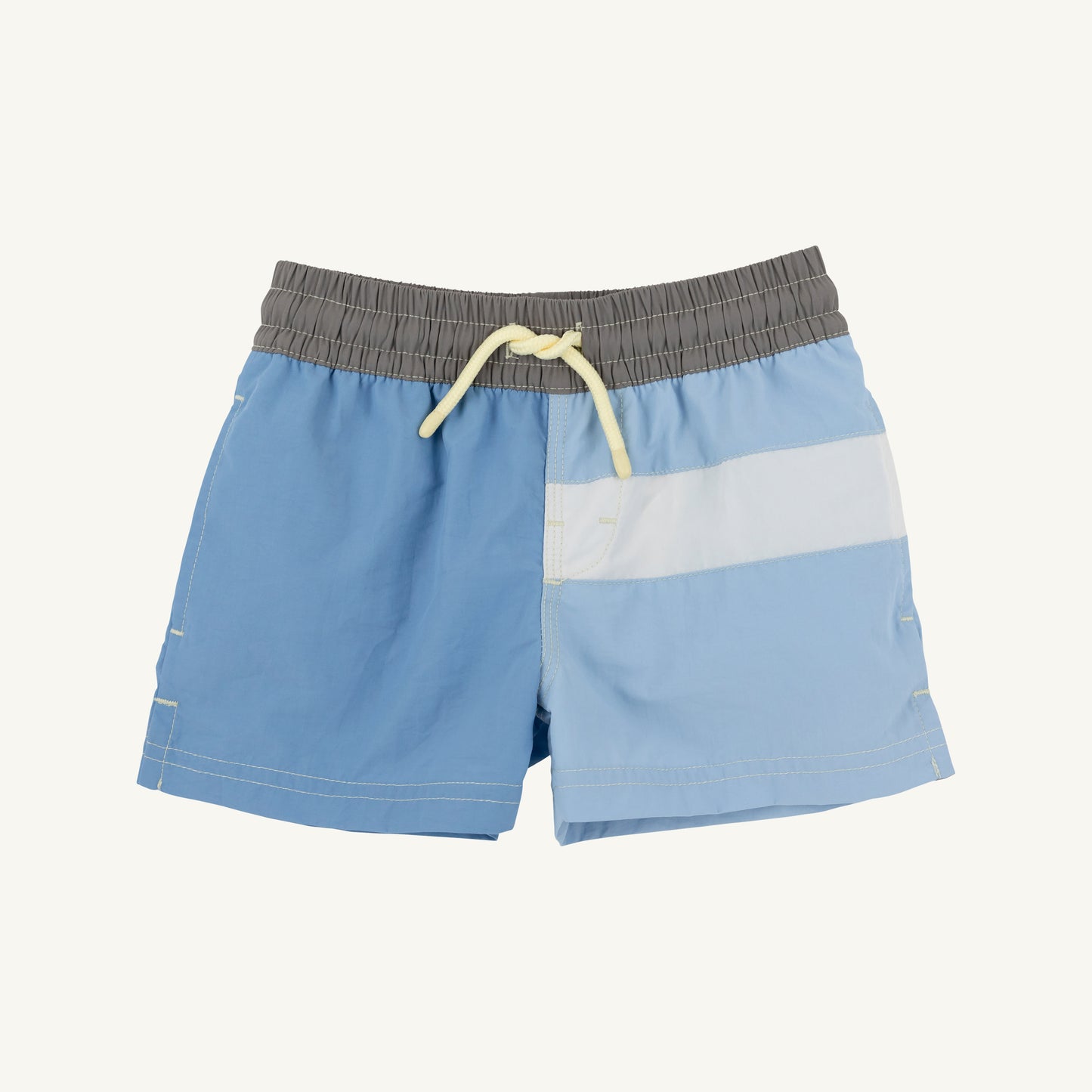Colorblock men's trunk from The Beaufort Bonnet Company featuring Park City Periwinkle, Beale Street Blue, and Grantley Gray.