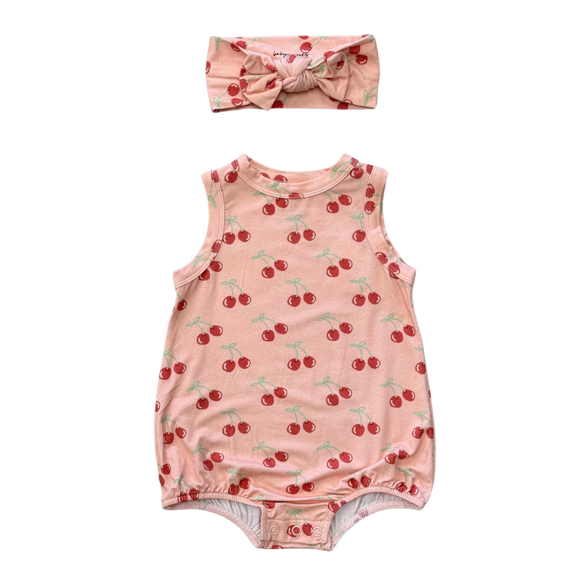 Babysprouts cherries bubble bodysuit set featuring a colorful cherry print on soft fabric, perfect for babies.