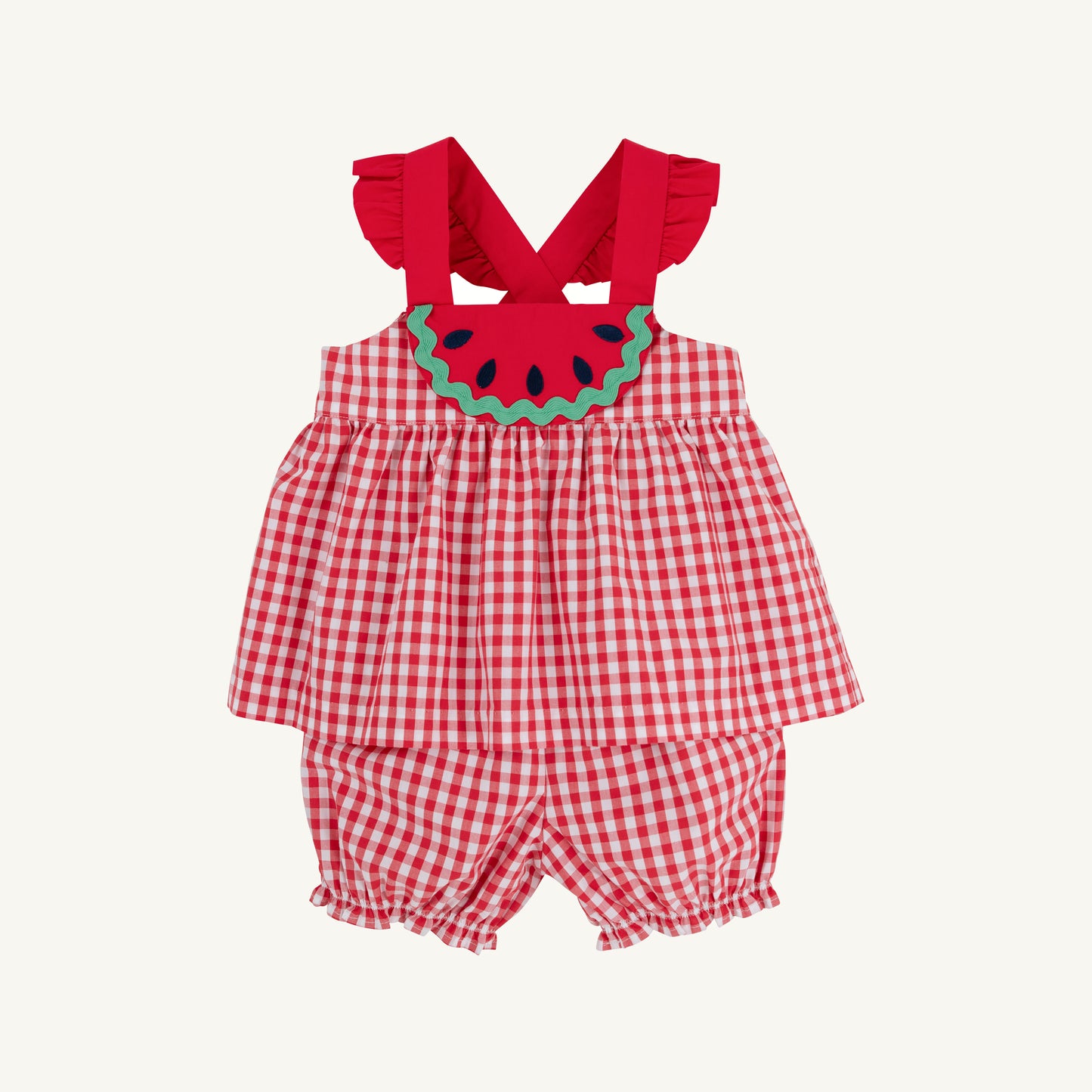 Richmond Red Gingham Nancy's Novelty Set by The Beaufort Bonnet Company featuring a red gingham pattern for children.