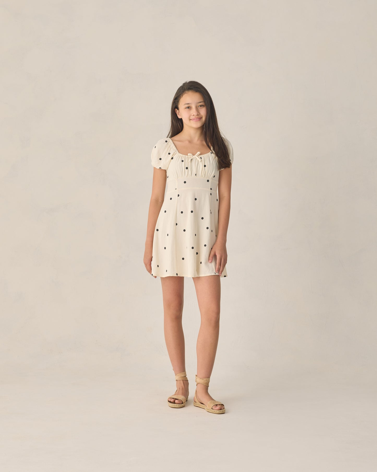 Teen polka dot Ivy dress by Rylee & Cru, featuring a stylish sleeveless design with playful polka dot pattern and comfortable fit.