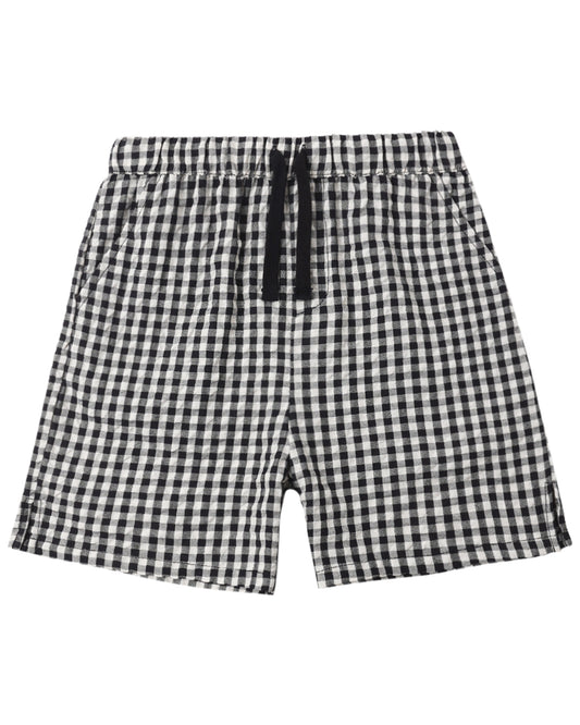 Rylee & Cru black check Perry shorts for kids, featuring a stylish checkered pattern and comfortable fit.