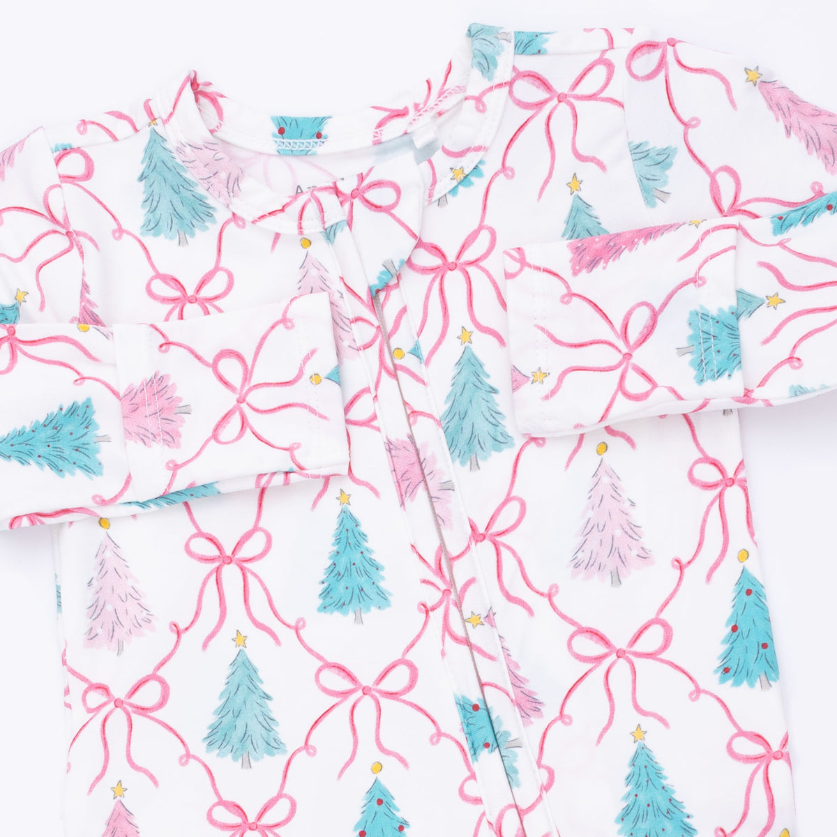 Bow Trellis Tree Two Way Ruffle Back Zipper Footie