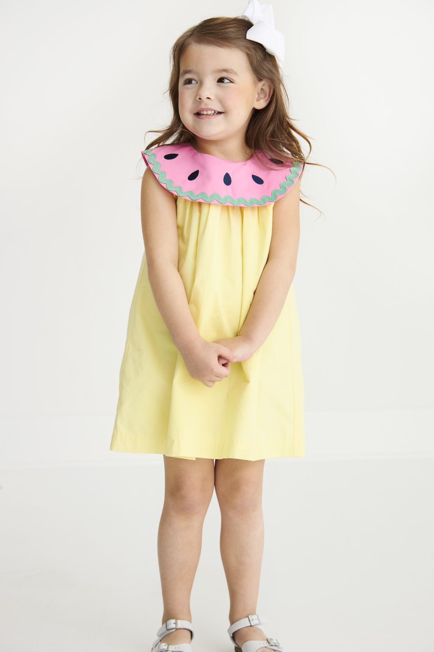 Yellow sleeveless Tabitha's Teacher's Pet dress by The Beaufort Bonnet Company featuring a classic style and comfortable fit.
