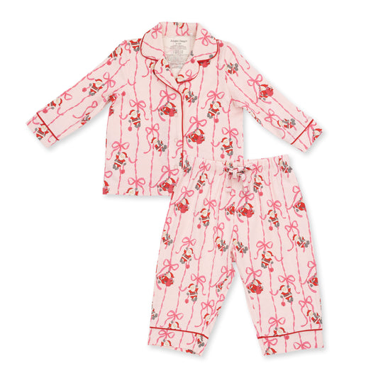 Bows and Santa Long Sleeve Button Down Pajama Set