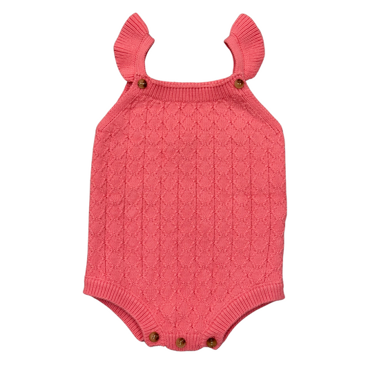 Babysprouts Strawberry Ice Knit Sweater Bodysuit for babies, featuring a cozy pink and red strawberry pattern and soft knit fabric.