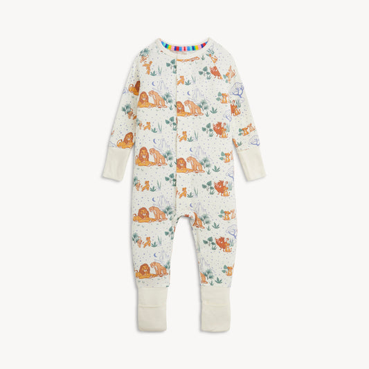 Magnetic Me Lion King modal convertible coverall for babies, featuring playful lion print and soft, comfortable fabric.