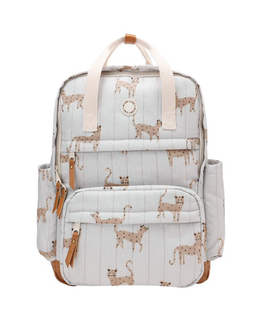 Rylee & Cru leopard backpack featuring a stylish animal print, adjustable straps, and spacious main compartment for kids' accessories.