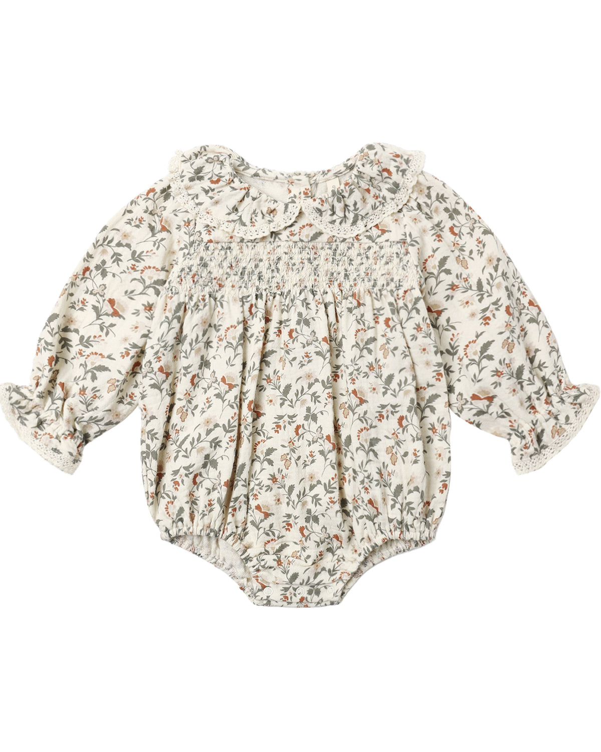 Quincy Mae Holiday Floral Callie Romper for babies, featuring colorful floral print and soft fabric, perfect for festive occasions.
