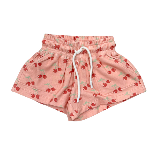 Babysprouts cherries Terry sweat shorts for kids, soft fabric with cherry print and elastic waistband, comfortable and cozy.