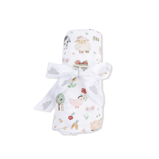 Cute Farm Animals Pink Swaddle Blanket