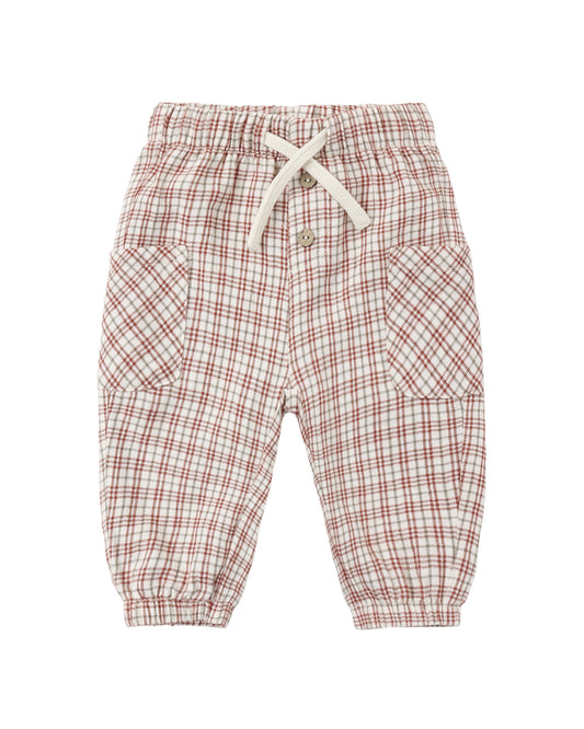 Quincy Mae Christmas Plaid Luca Pant featuring cozy red and green plaid fabric for holiday wear.